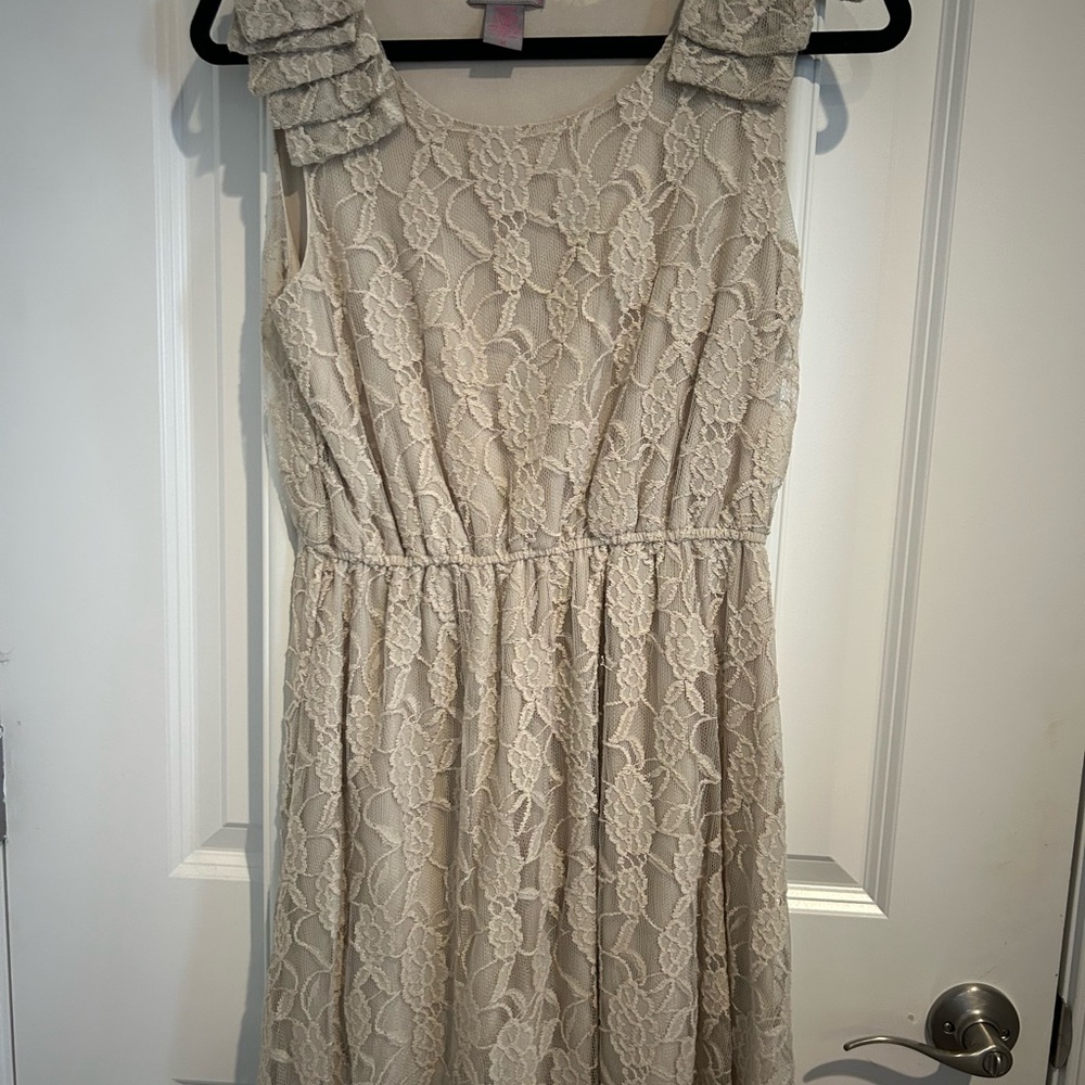 Ultra Pink Cream A-line Mini Dress Scoop Neck Sleeveless
